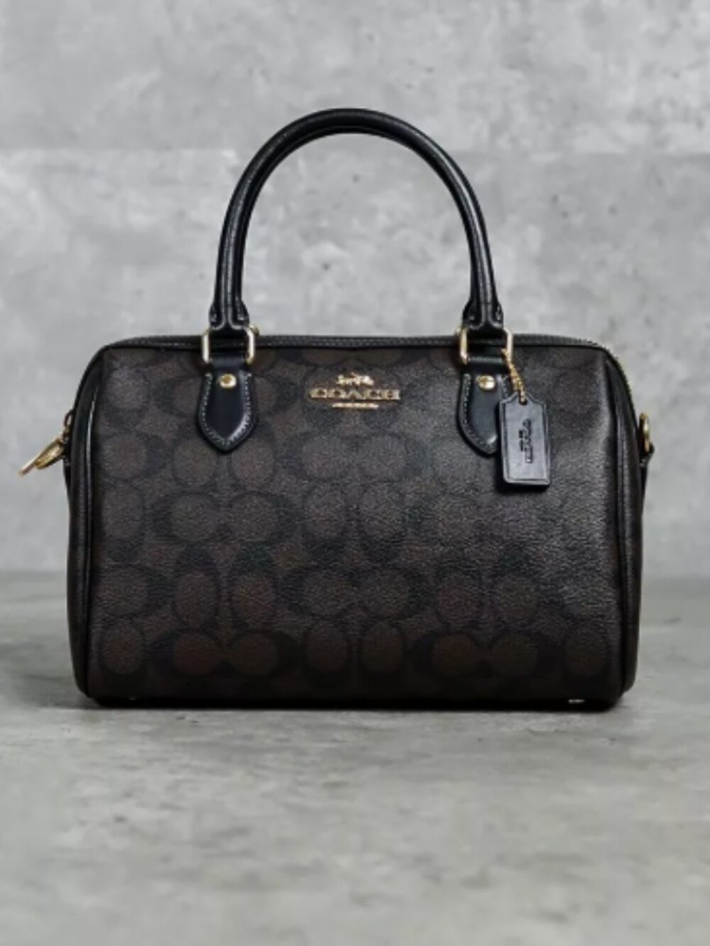 Coach Rowan Large Satchel Crossbody Bag Signature Canvas Walnut /Black - Picture 2 of 4